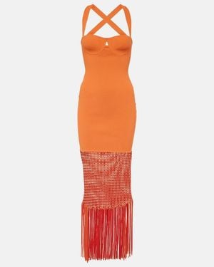 Galvan London Fringed Midi Dress - Orange