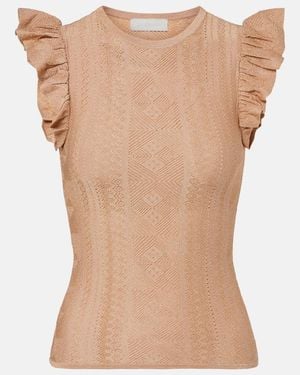 Zimmermann Aster Ruffled Pointelle Lame Top - Natural