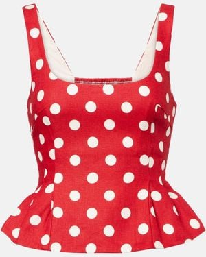 Posse Rosalie Polka-Dot Linen Top - Red