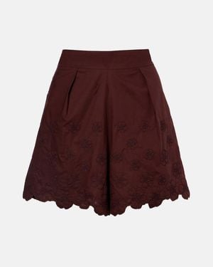 Juliet Dunn Embroidered Floral Cotton Poplin Shorts - Purple
