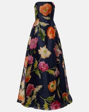 Carolina Herrera Floral Silk Gown - Blue