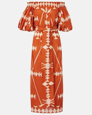 Johanna Ortiz Printed Cotton Poplin Midi Dress - Orange