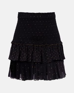 Isabel Marant Polka-Dot Embroidered Cotton Miniskirt - Black