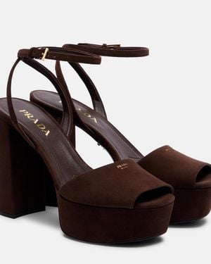 Prada 115 Suede Platform Sandals - Brown
