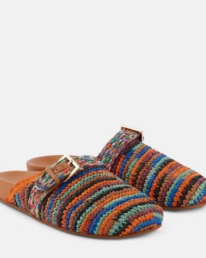Robert Clergerie Quinta Crochet Raffia Slides - Brown