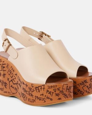 Chloé Maxime Debossed Leather Wedges - Brown