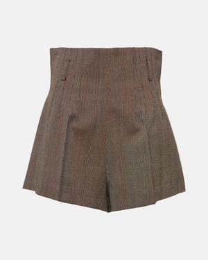 Prada Pinstripe High-Rise Wool Shorts - Brown