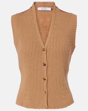 Max Mara Madre Paneled Wool-Blend And Satin Vest - Brown