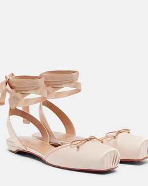 Christian Louboutin Cassia Lace Up Crepe Satin Flats - Natural