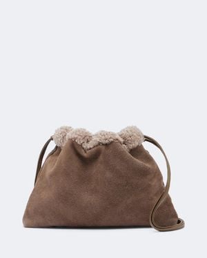 Brunello Cucinelli Crossbody Bag Mellow Monili Medium Aus Leder - Braun