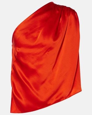 The Sei Asymmetric One-Shoulder Silk Satin Top - Red