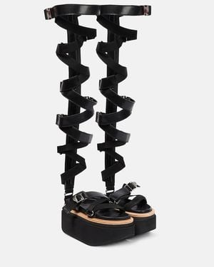 Sacai Lace-Up Leather Sandals - Black