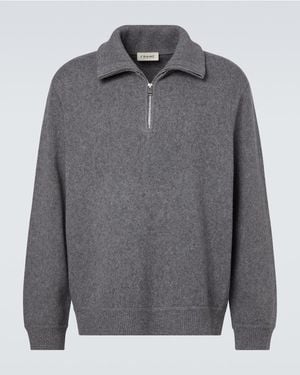 FRAME Wool And Cotton Half-Zip Jumper - Grey