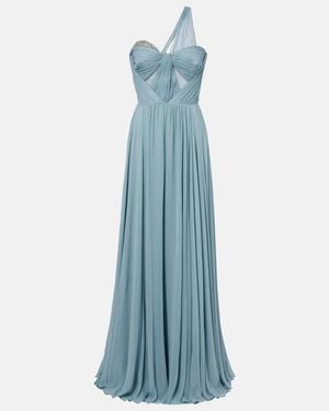 The New Arrivals Ilkyaz Ozel Sahra Embellished Draped Silk Gown - Blue