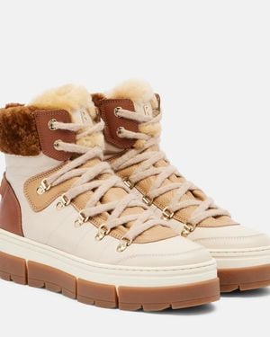 Bogner Vaduz Shearling-Trimmed Leather Ankle Boots - Natural