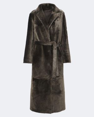 Yves Salomon Abrigo De Borrego Y Piel Reversible Con Cinturon - Negro