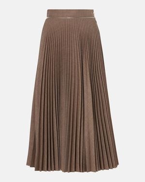 Burberry Pleated Wool Midi Skirt - Brown