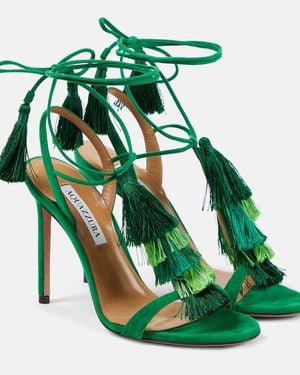 Aquazzura Capri Tassel 105 Suede Sandals - Green
