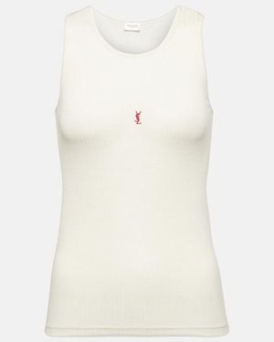 Saint Laurent Logo-Embroidered Ribbed Wool Tank - White