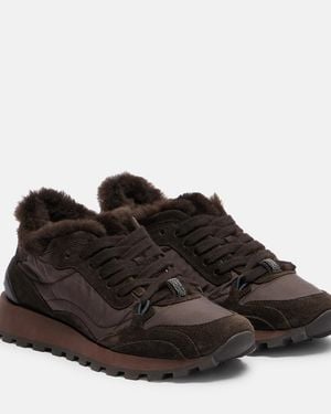Brunello Cucinelli Monili Shearling-Trimmed Sneakers - Brown