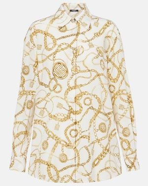 Balmain Silk Shirt With Print - Natural