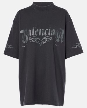 Balenciaga Medium Fit Printed Logo T-Shirt Clothing - Black