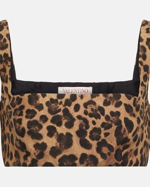 Valentino Crepe Couture Leopard-Print Crop Top - Brown