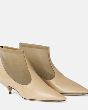 The Row Leather And Mesh Ankle Boots - Natural