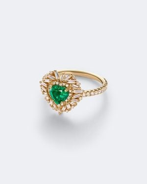 Suzanne Kalan Ring Aus 18Kt Gelbgold Mit Diamanten Und Smaragd - Weiß