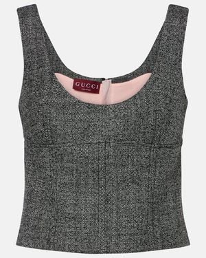 Gucci Wool Grisaille Top, Size 42 It, Ready-To-Wear - Grey