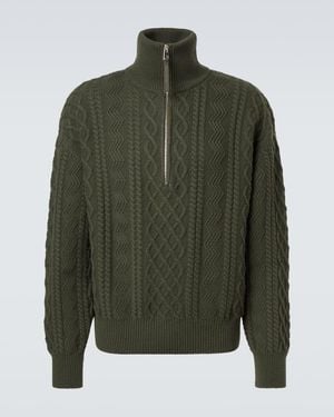 Loewe Aran-Knit Wool Half-Zip Turtleneck Jumper - Green