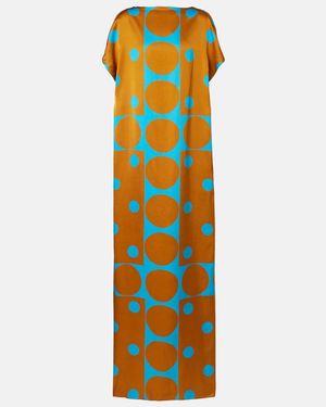 Dries Van Noten Printed Satin Maxi Dress - Orange