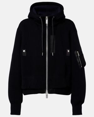 Sacai Panelled Cotton-Blend Zip-Up Hoodie - Black