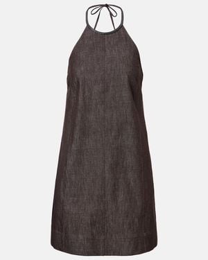 Brunello Cucinelli Halterneck Open-Back Cotton Minidress - Brown