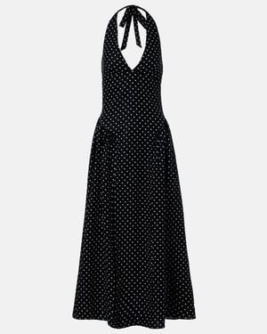 Faithfull the Brand La Cala Polka-Dot Halterneck Linen Midi Dress - Black