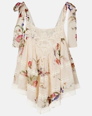 Zimmermann Patience Floral Cotton And Silk Top - Natural