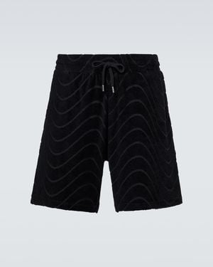 Frescobol Carioca Embroidered Cotton-Blend Terry Shorts - Black