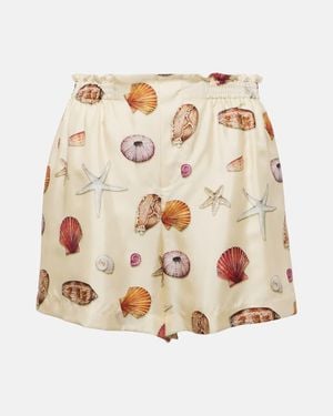 Chloé Bedruckte High-Rise Shorts Aus Seide - Natur