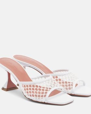 AMINA MUADDI Lupita Leather-Trimmed Mesh Mules - Pink