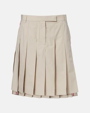 Thom Browne Pleated Cotton Twill Miniskirt - Natural