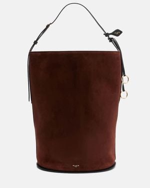 Alaïa Hip Large Leather-Trimmed Suede Bucket Bag - Brown