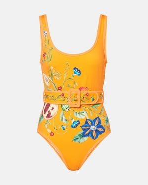 ALÉMAIS Flores Printed Belted Swimsuit - Orange