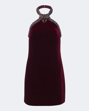 Self-Portrait Embellished Halterneck Velvet Minidress - Red