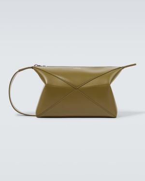 Loewe Puzzle Fold Leather Makeup Bag - Green