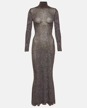 Balenciaga Sequined Knitted Maxi Dress - Brown