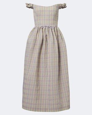 Markarian Ginger Off-Shoulder Seersucker Bustier Dress - Grey