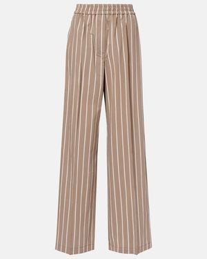 Brunello Cucinelli Striped Cotton-Blend Wide-Leg Trousers - Natural