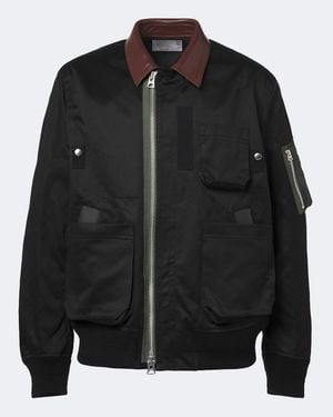 Sacai Leather-Trimmed Cotton Blouson Jacket - Black