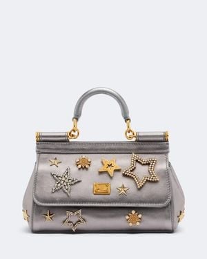 Dolce & Gabbana Sicily Small Embellished Leather Top-Handle Bag - Gray