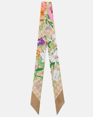Gucci Panuelo De Jacquard De Seda Floral Con Gg - Verde